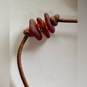 ❣️ Leather bracelet with 3 rough ruby ​​stones❣️